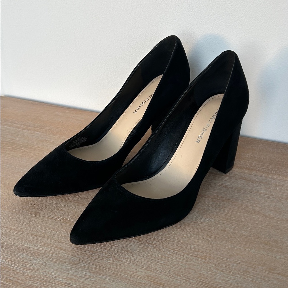 Marc Fisher Viviene Black Suede Heels Pumps Shoes, women’s size 8 shoes